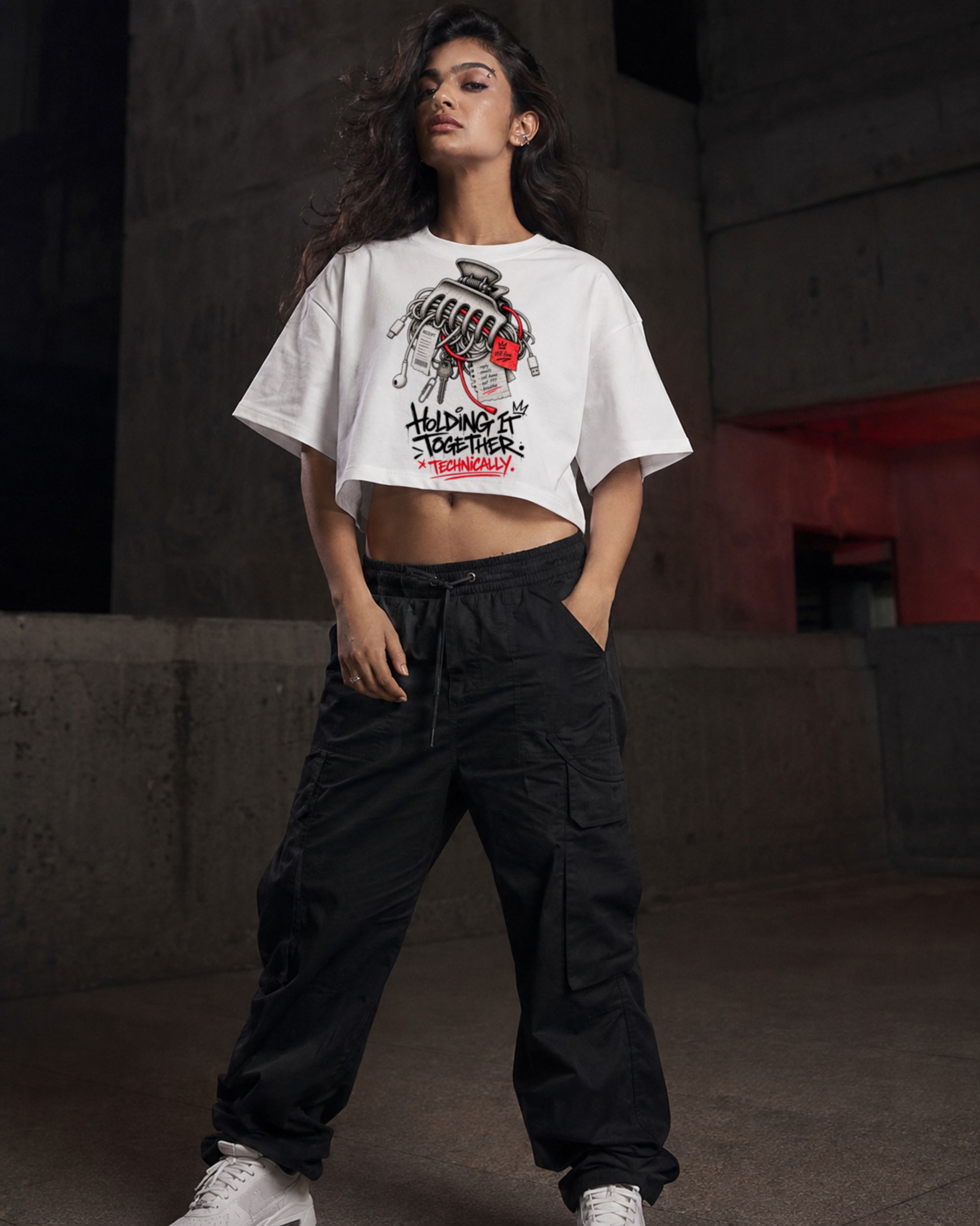 Holding It Together white crop top lifestyle photograph