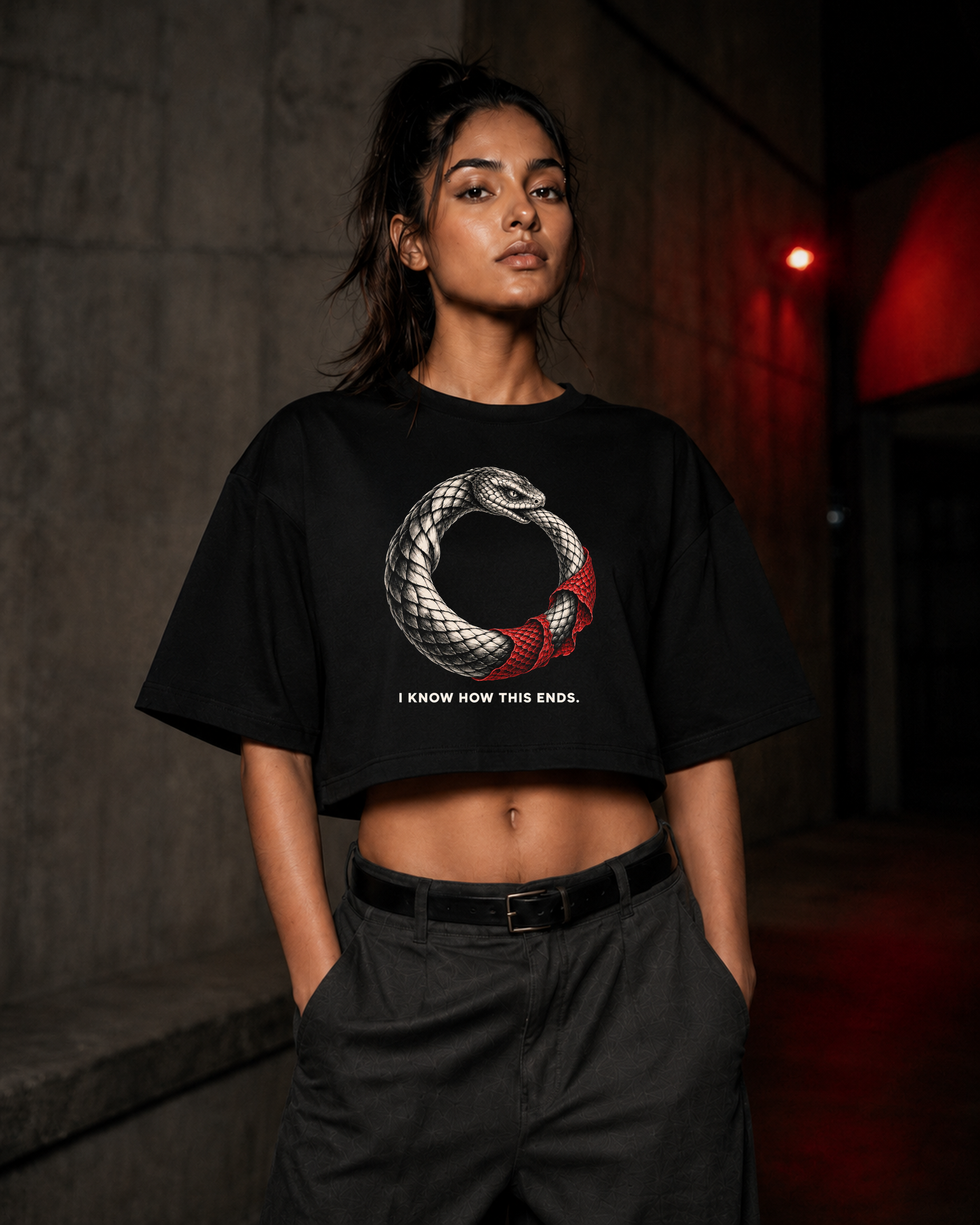 I Know How This Ends black crop top editorial photograph