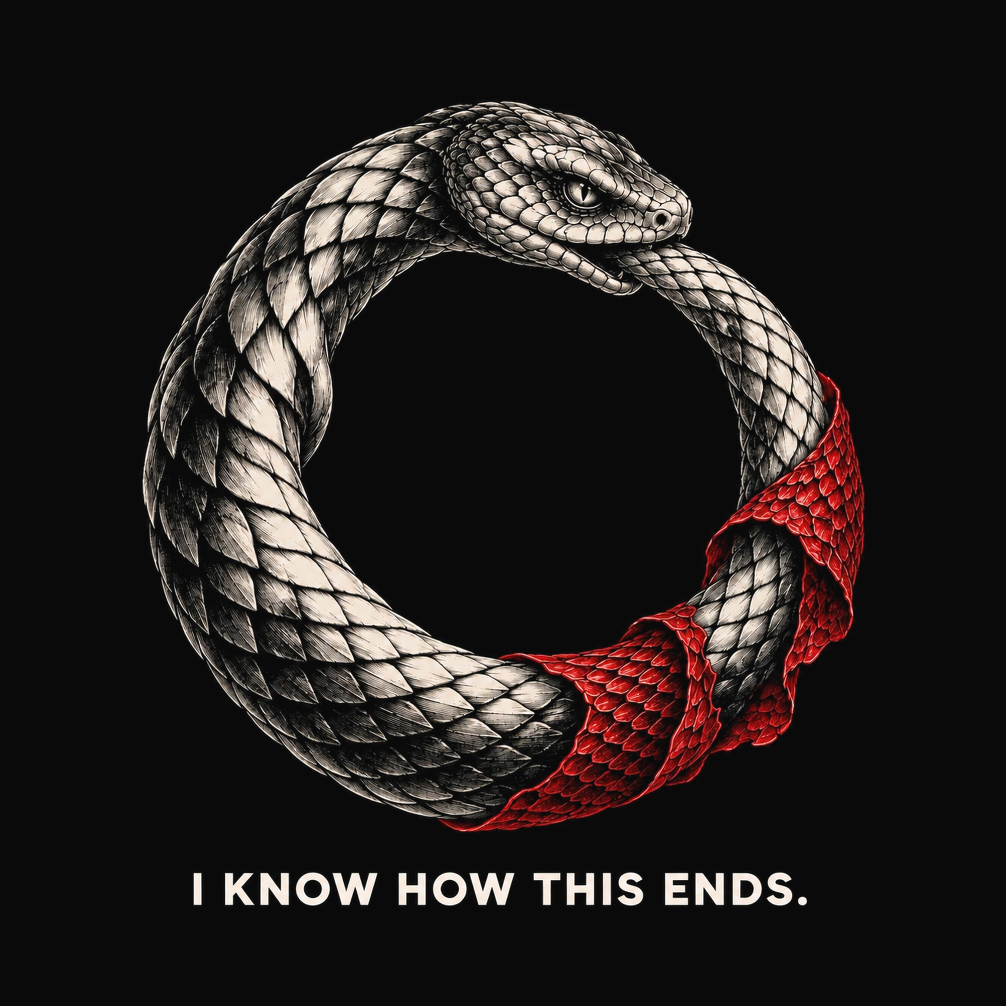 Engraved Ouroboros artwork detail from I Know How This Ends